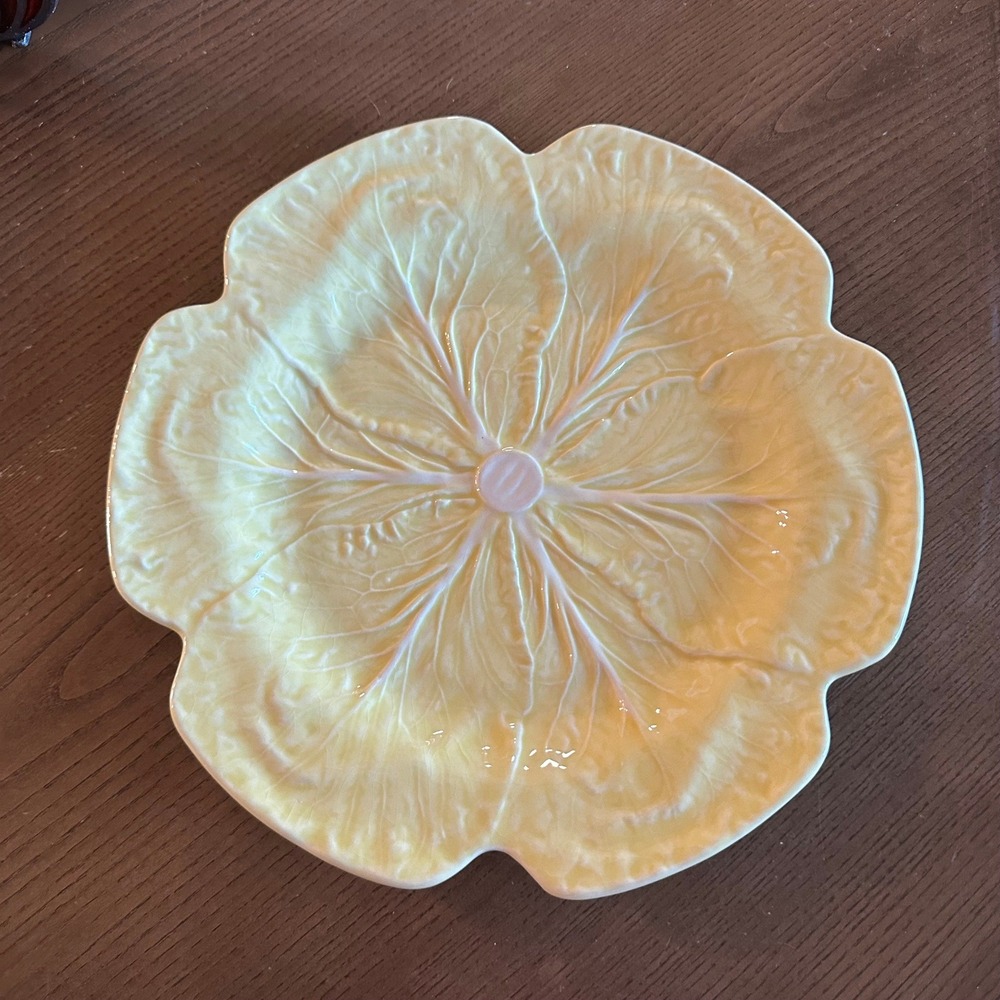 Bordallo Pinheiro Yellow Cabbage Leaf Dinner Plate 12 Inch Portugal Ceramic